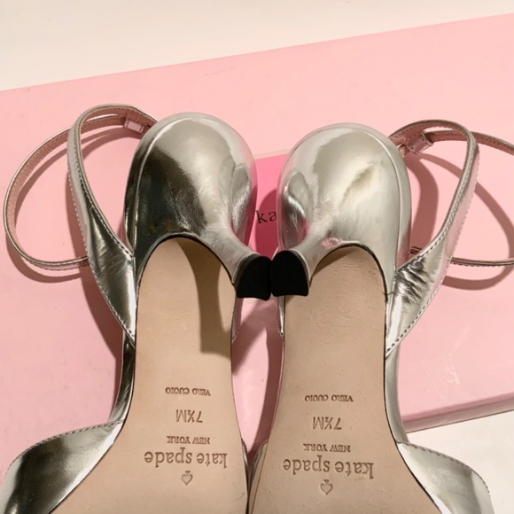 KATE SPADE Simone Pointed-toe Ankle-strap Leather Pumps Silver Dress Shoes 7.5 - Picture 8 of 9